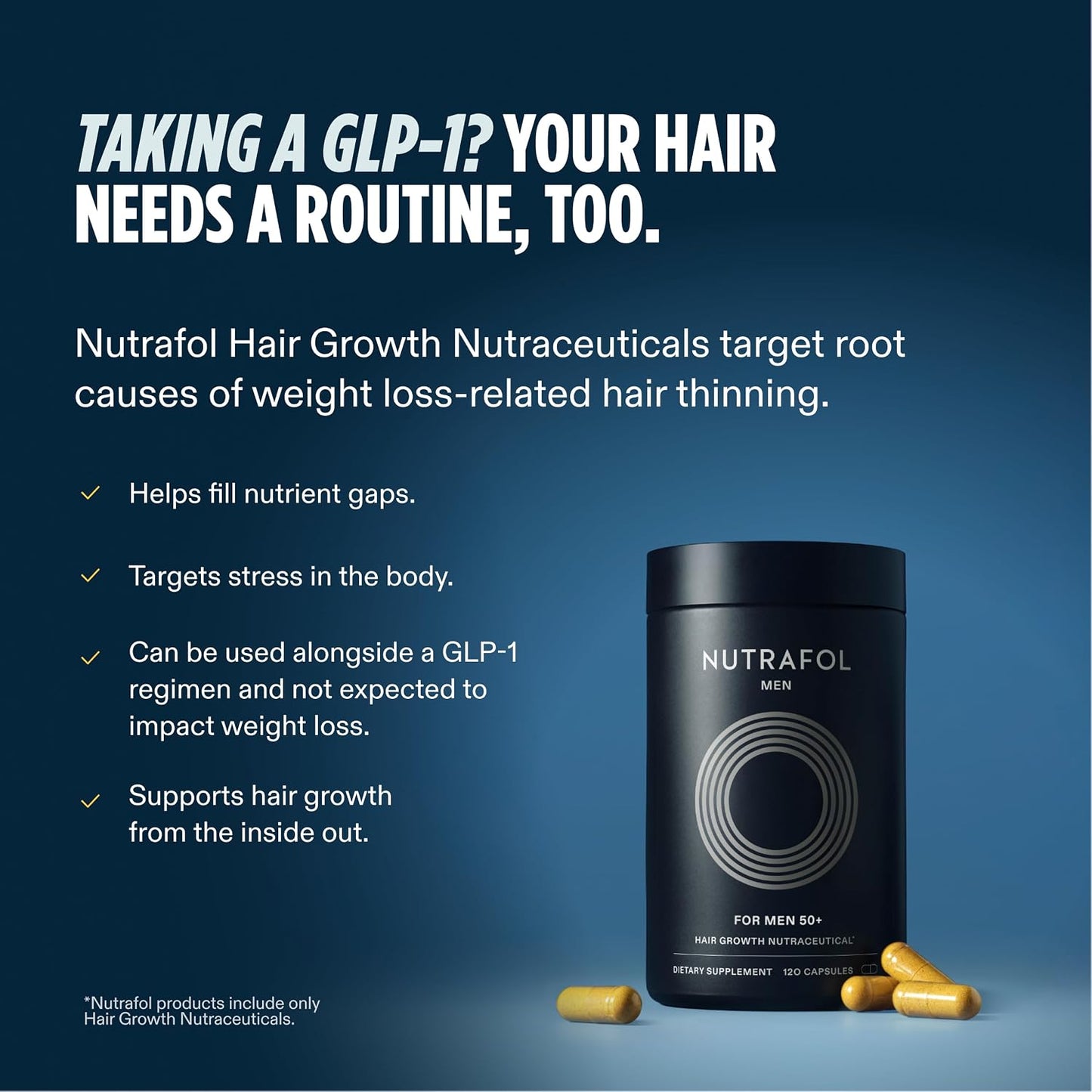 Nutrafol Men's Hair Growth Supplements, Clinically Tested for Visibly Thicker Hair and Scalp Coverage, Dermatologist Recommended - 1 Month Supply